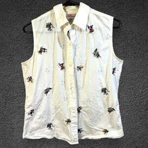 90s Disney Store Mickey Mouse Embroidered Button Down Sleeveless Shirt